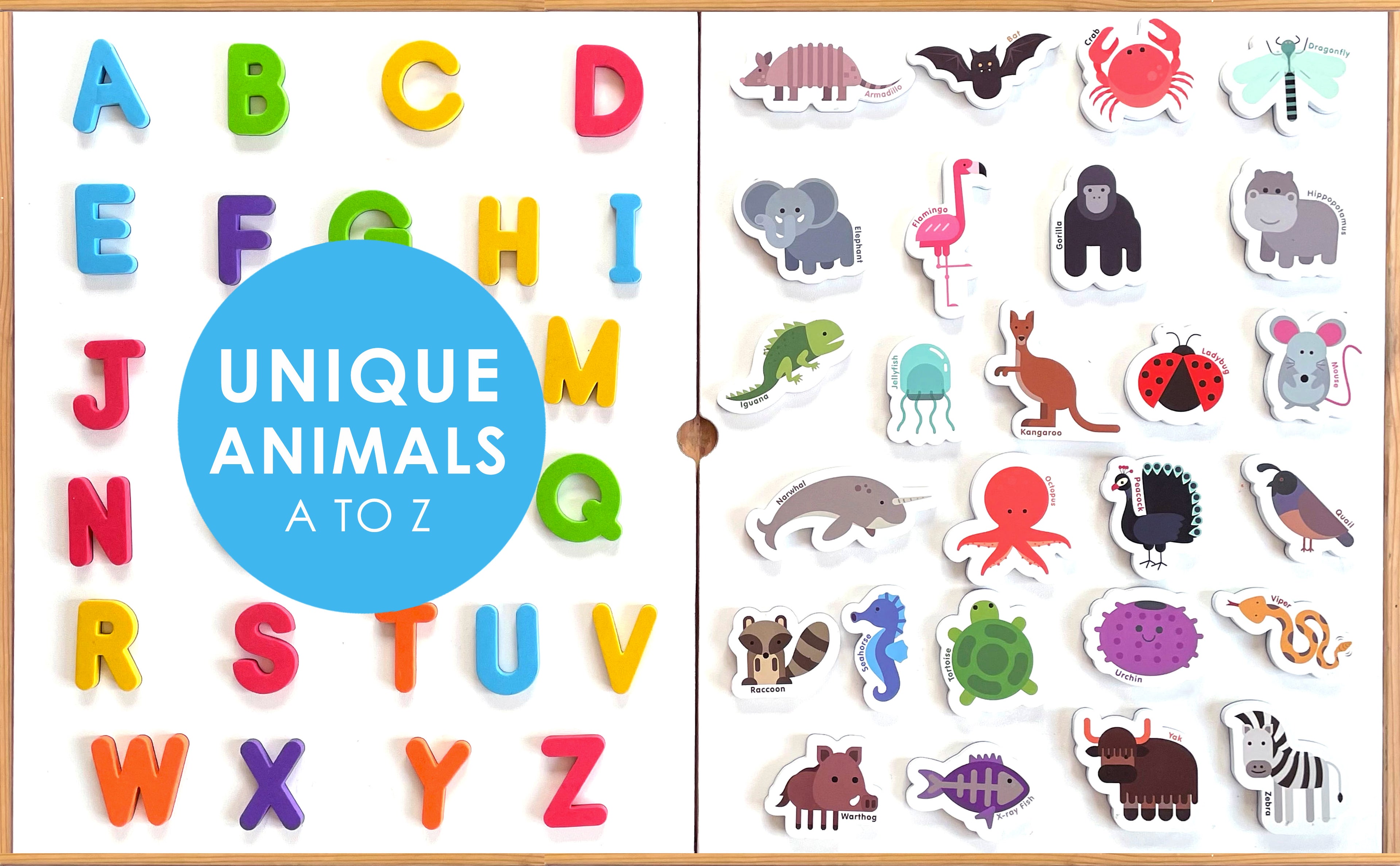 Curious Columbus Magnetic Animals and Letters – 52 Piece Alphabet & Animal Magnet Set