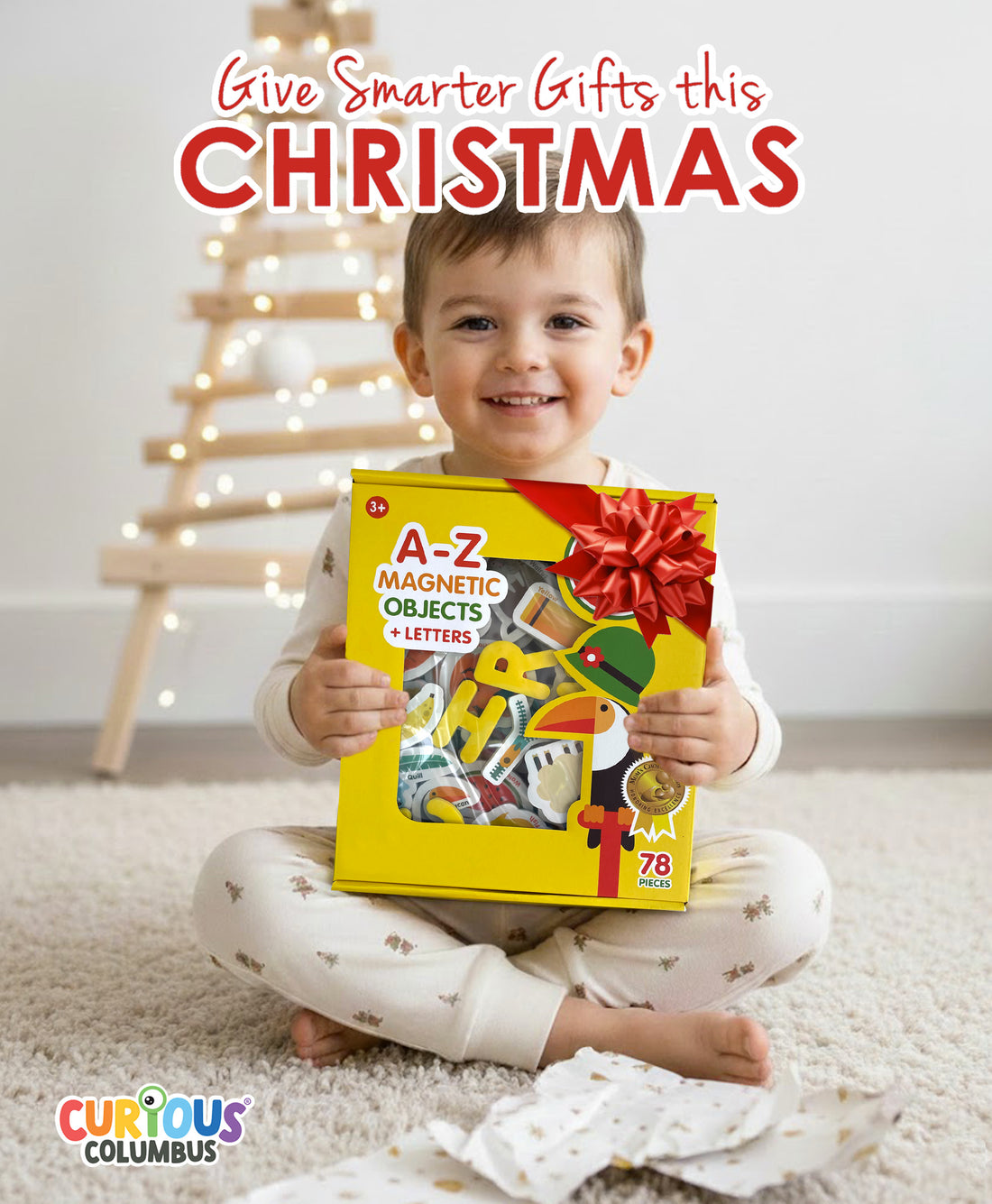 Curious Columbus Magnetic Objects and Letters – 78 Piece Alphabet & Object Magnet Set