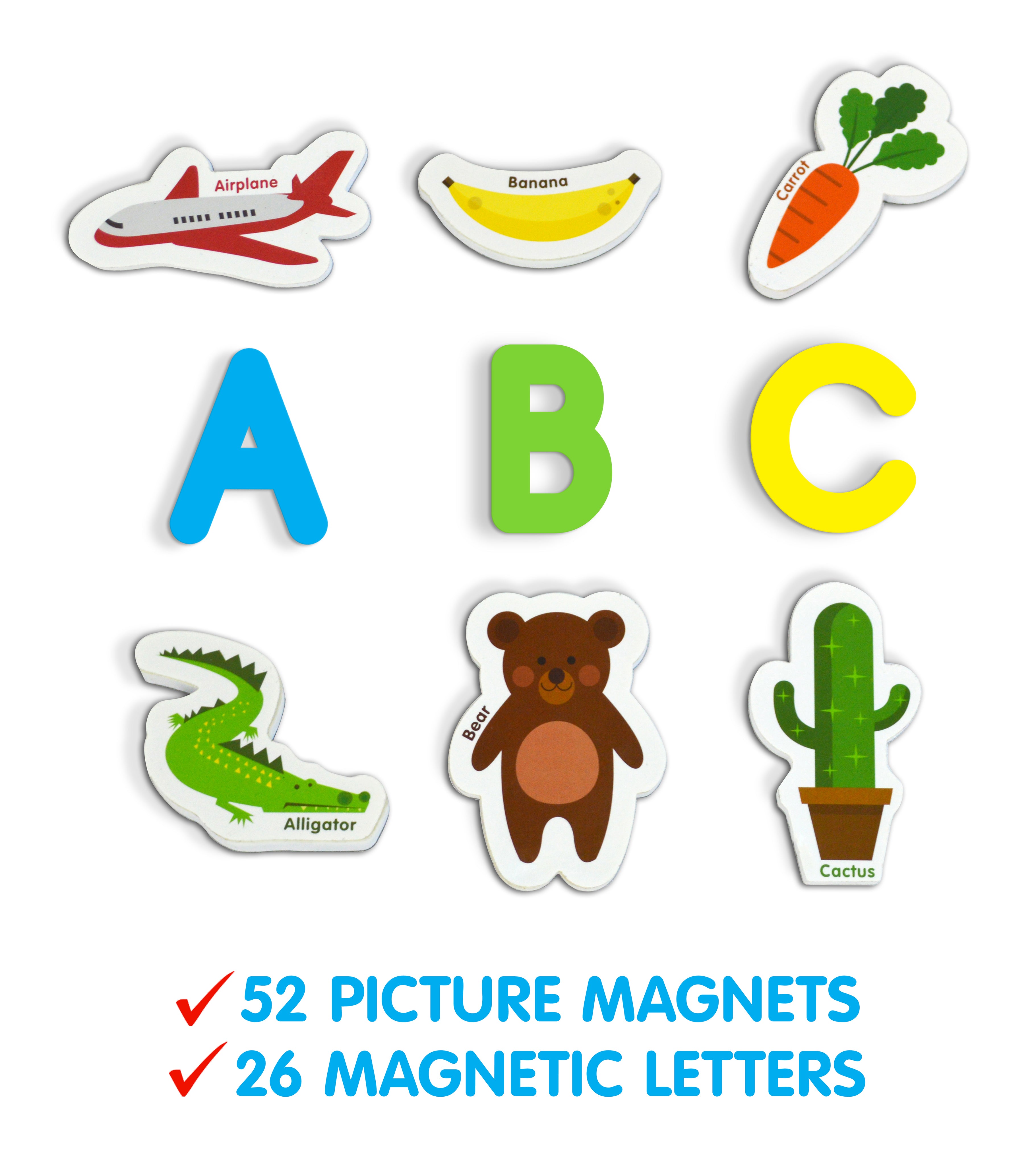 Curious Columbus Magnetic Objects and Letters – 78 Piece Alphabet & Object Magnet Set