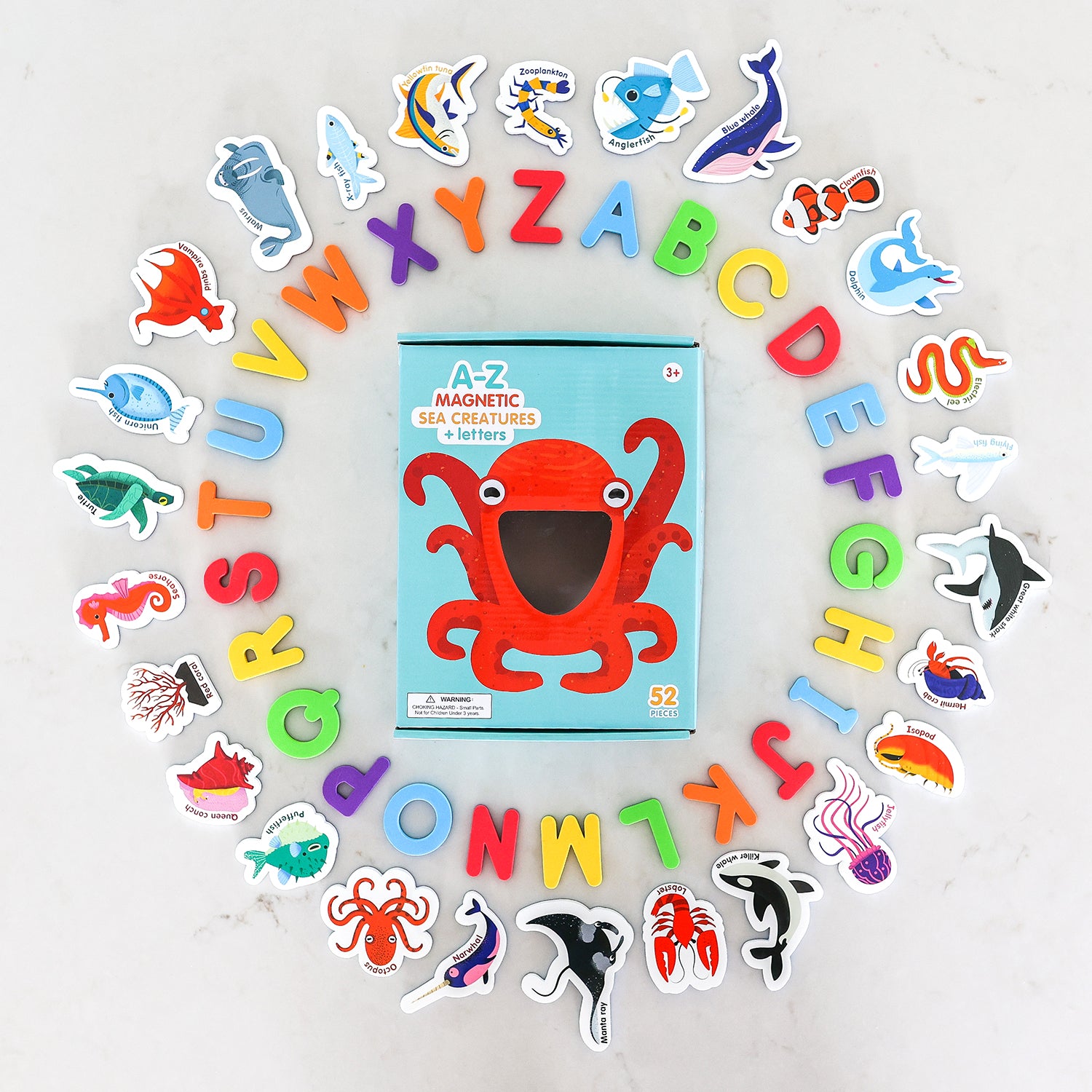 Curious Columbus Magnetic Sea Creatures and Letters – 52 Piece Alphabet & Ocean Magnet Set
