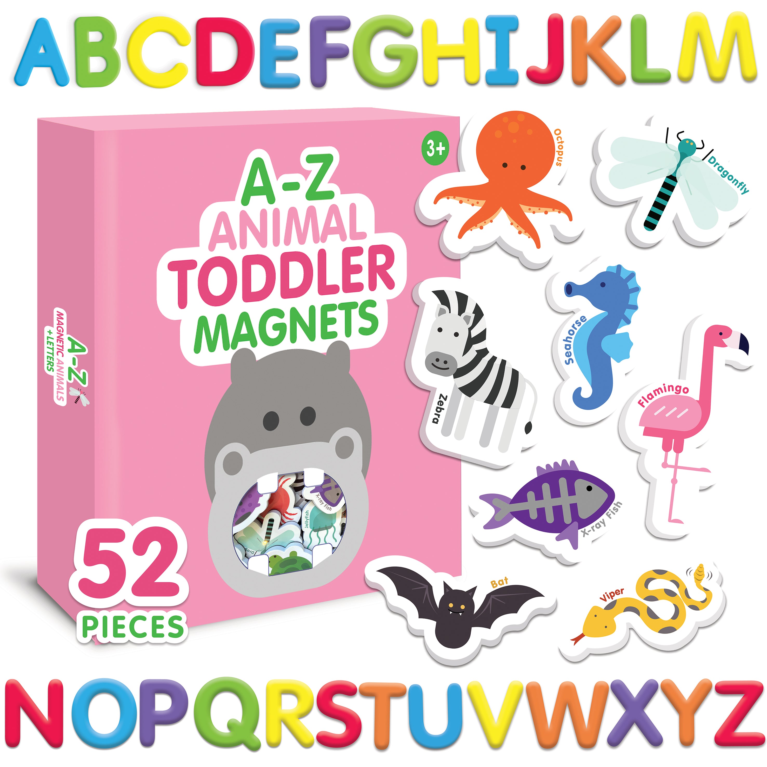 Curious Columbus Magnetic Animals and Letters – 52 Piece Alphabet &amp; Animal Magnet Set