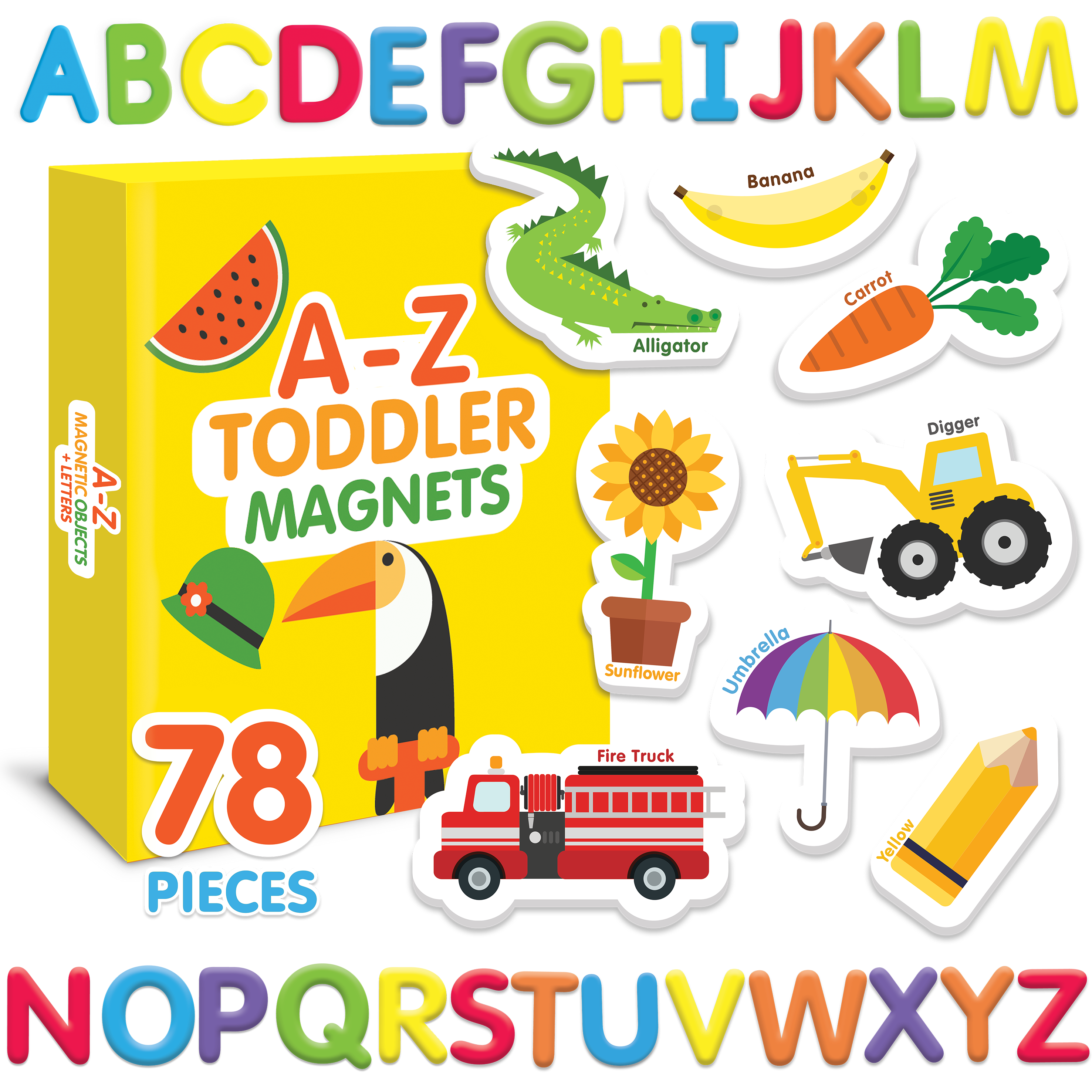 Curious Columbus Magnetic Objects and Letters – 78 Piece Alphabet &amp; Object Magnet Set