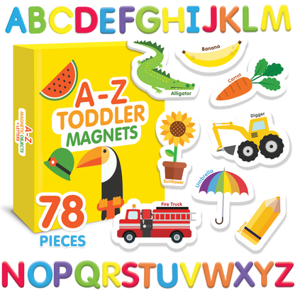 Curious Columbus Magnetic Objects and Letters – 78 Piece Alphabet &amp; Object Magnet Set