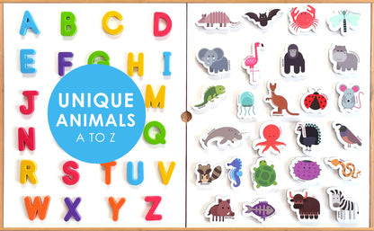 Curious Columbus Magnetic Animals and Letters – 52 Piece Alphabet &amp; Animal Magnet Set