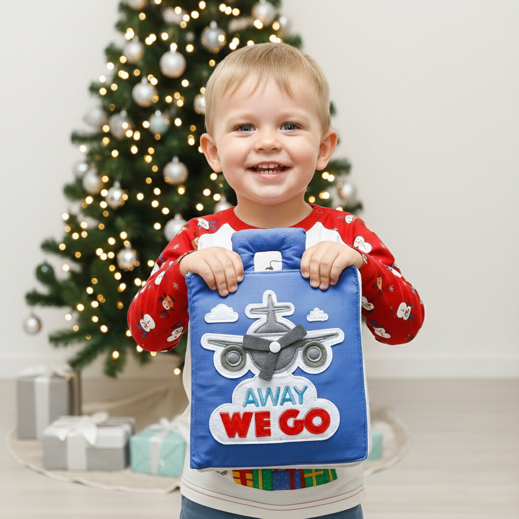 Curious Columbus Fabric Activity Book – Away We Go – Interactive Soft Travel Book