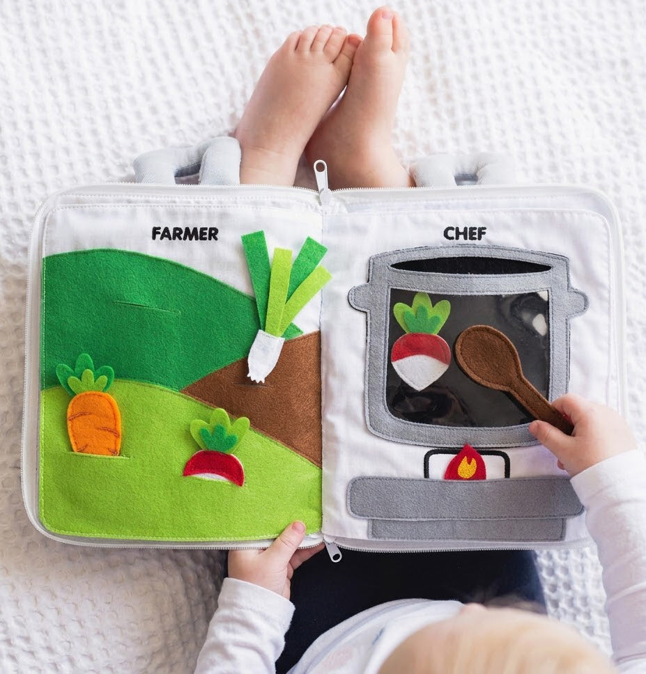 Curious Columbus Fabric Activity Book – When I Grow Up – Interactive Soft People &amp; Professions Book