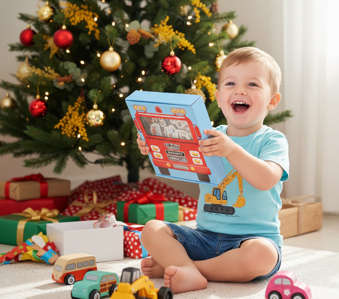 Curious Columbus Magnetic Vehicles – 27pc Fridge Magnets for Toddlers, Baby &amp; Kids