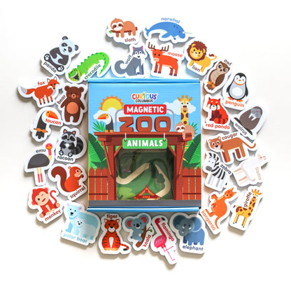 Curious Columbus Magnetic Zoo Animals – 28pc Fridge Magnets for Toddlers, Baby and Kids
