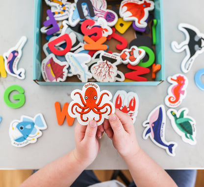 Curious Columbus Magnetic Sea Creatures and Letters – 52 Piece Alphabet &amp; Ocean Magnet Set