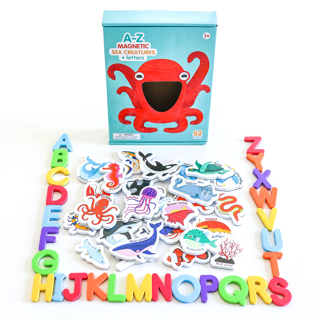 Curious Columbus Magnetic Sea Creatures and Letters – 52 Piece Alphabet & Ocean Magnet Set