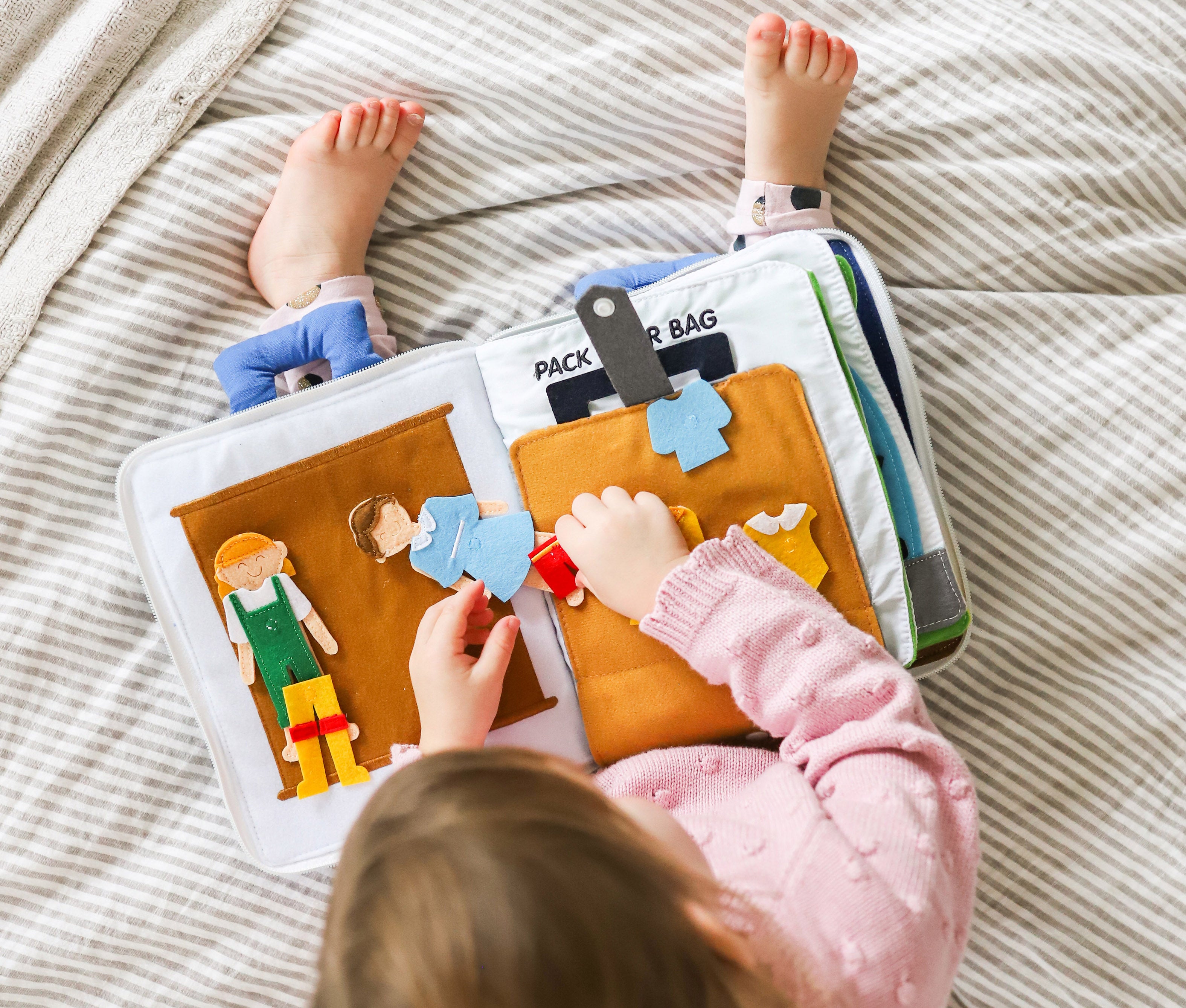 Curious Columbus Fabric Activity Book – Away We Go – Interactive Soft Travel Book