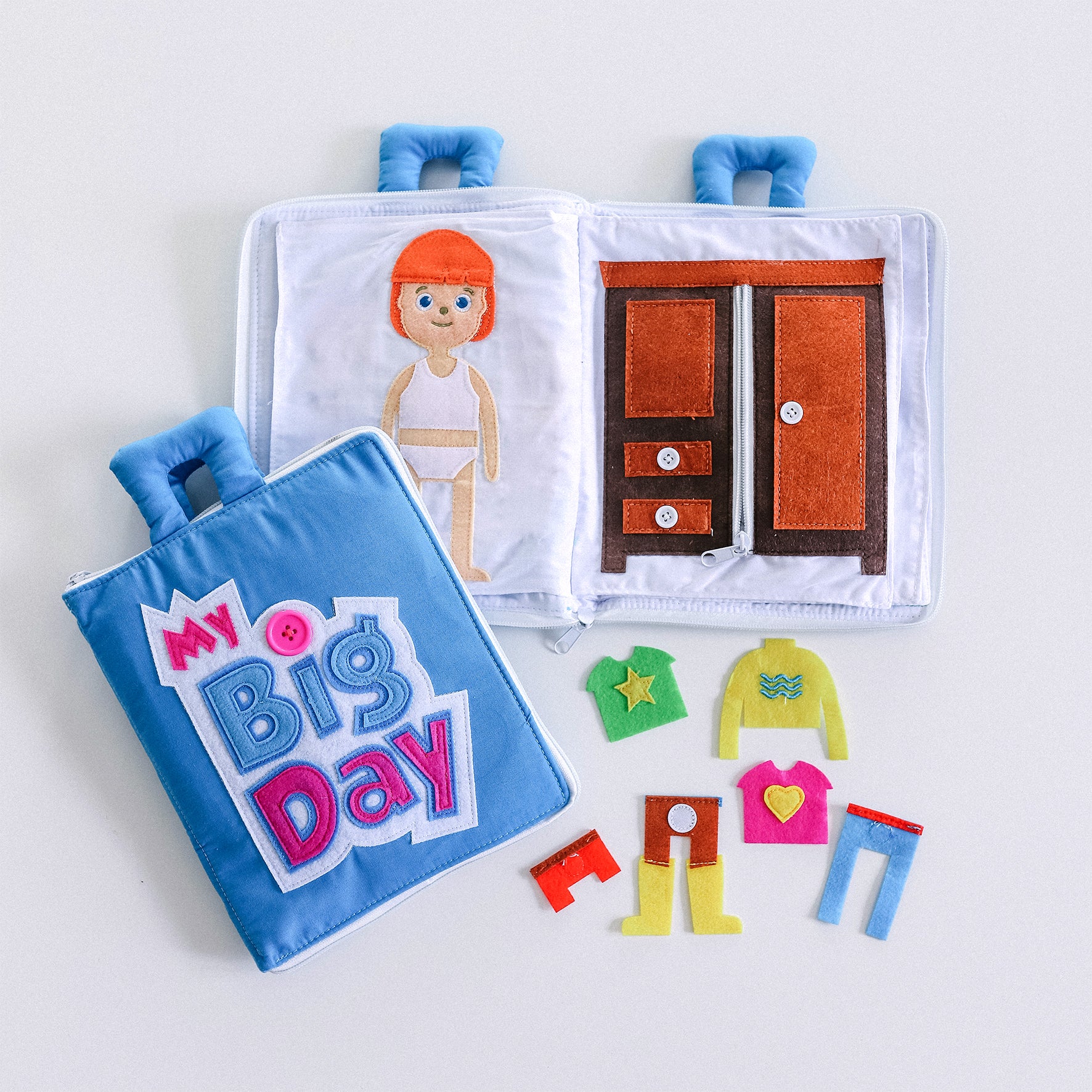 Curious Columbus Fabric Activity Book – My Big Day – Blue - Interactive Soft Learning Book